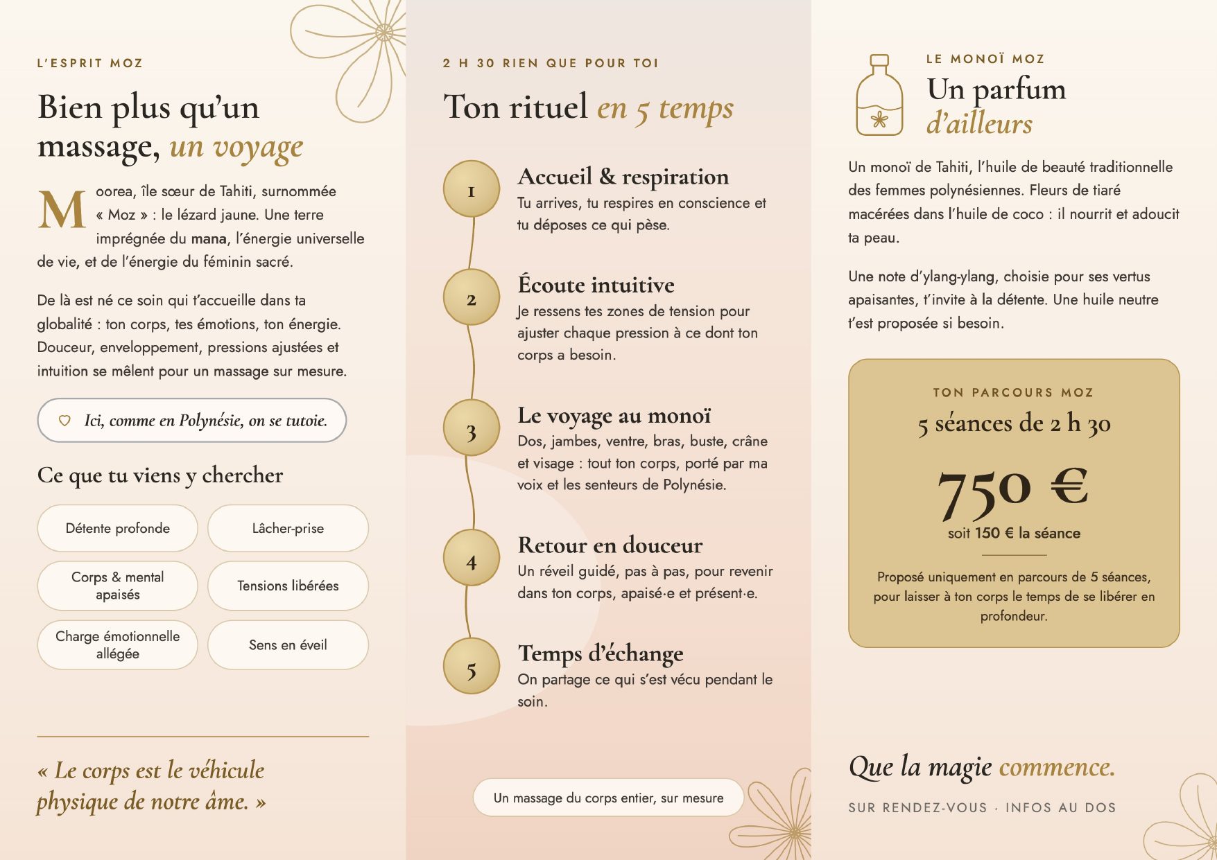 Plaquette Moz Intuitive Massage, verso